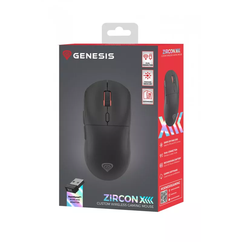 GENESIS Zircon XIII Ratón Gaming Ambidiestro RF Inalámbrico + USB Type-C Óptico 26000 DPI