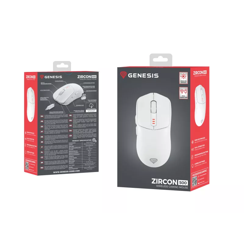 GENESIS Zircon 500 Ratón Gaming Diestro RF Inalámbrico + Bluetooth + USB Type-C Óptico 10000 DPI