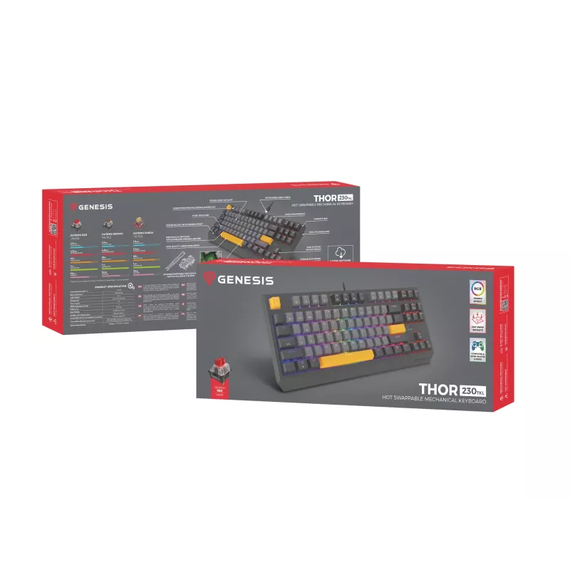 Genesis Thor 230 TKL teclado mecánico gaming con cable, US, Anchor Gray Negative, Outemu Red