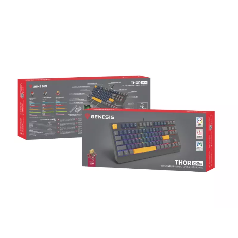 GENESIS THOR 230 TKL Teclado Gaming USB + RF Inalámbrico + Bluetooth QWERTY Negro, Azul, Gris, Naranja
