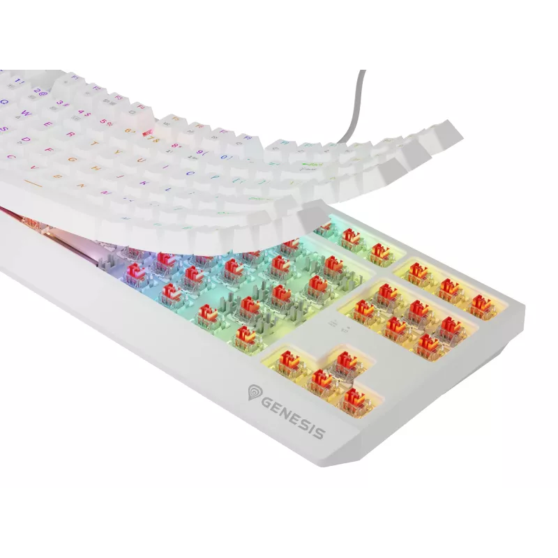 Teclado gaming tenkeyless GENESIS Thor 230 TKL — USB, RF Wireless, Bluetooth, QWERTY, blanco