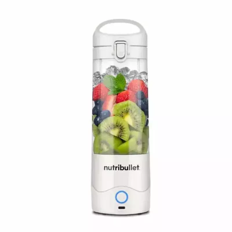 Batidora deportiva NUTRIBULLET Portable 0,475 L blanca con vaso de Tritan y cuchillas de acero inoxidable, a pilas