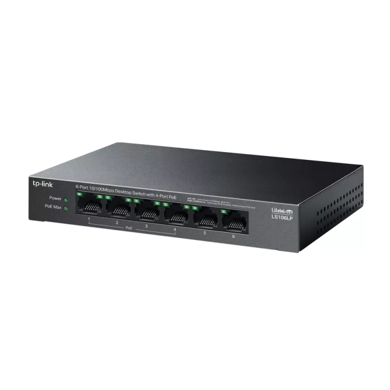 Switch de red TP-Link LiteWave LS106LP no gestionado Fast Ethernet (10/100) Power over Ethernet (PoE) negro