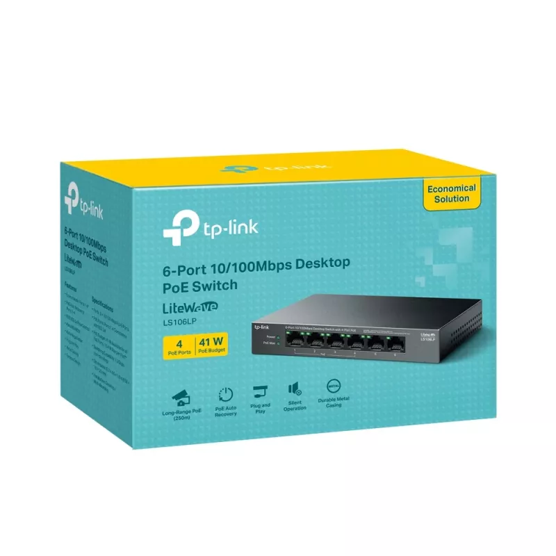 Switch de red TP-Link LiteWave LS106LP no gestionado Fast Ethernet (10/100) Power over Ethernet (PoE) negro