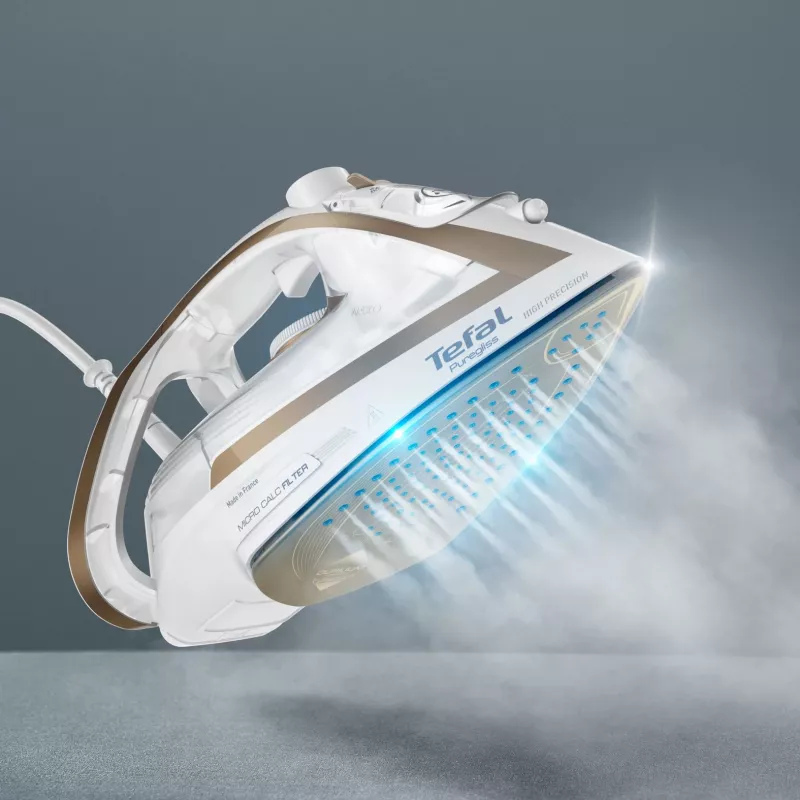 Plancha en seco y de vapor Tefal Puregliss FV8042 con suela Durilium AirGlide Autoclean, 3000 W, bronce, blanco