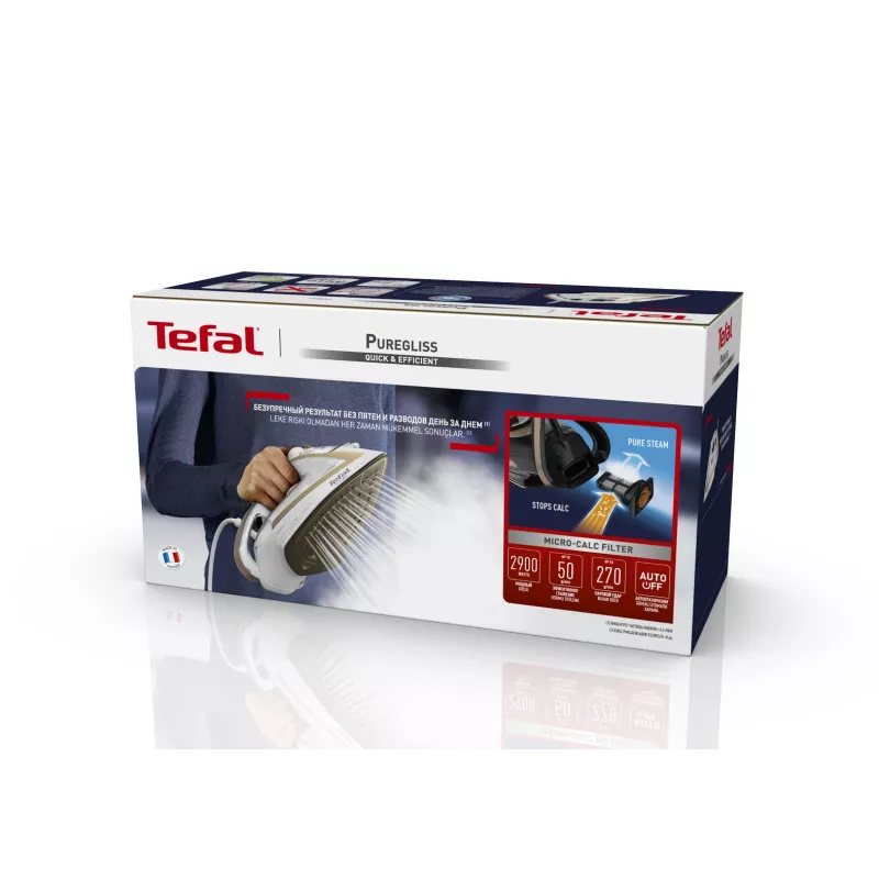 Plancha en seco y de vapor Tefal Puregliss FV8042 con suela Durilium AirGlide Autoclean, 3000 W, bronce, blanco