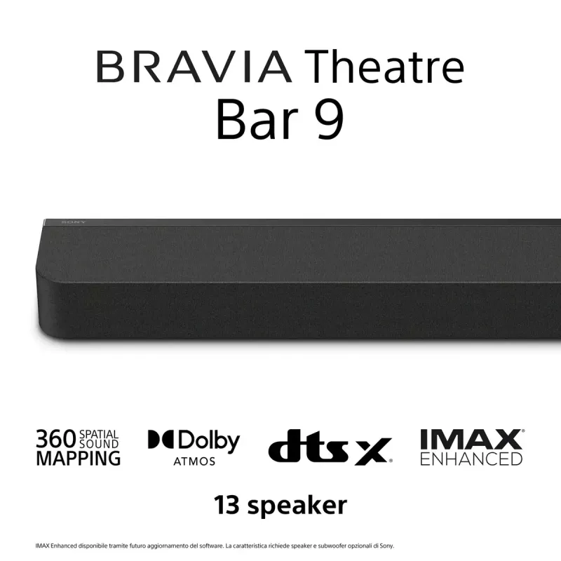 Sony BRAVIA Theatre Bar 9 HT-A9000 barra de sonido, Dolby Atmos, 7.0.2 canales, 495 W, Bluetooth, negra