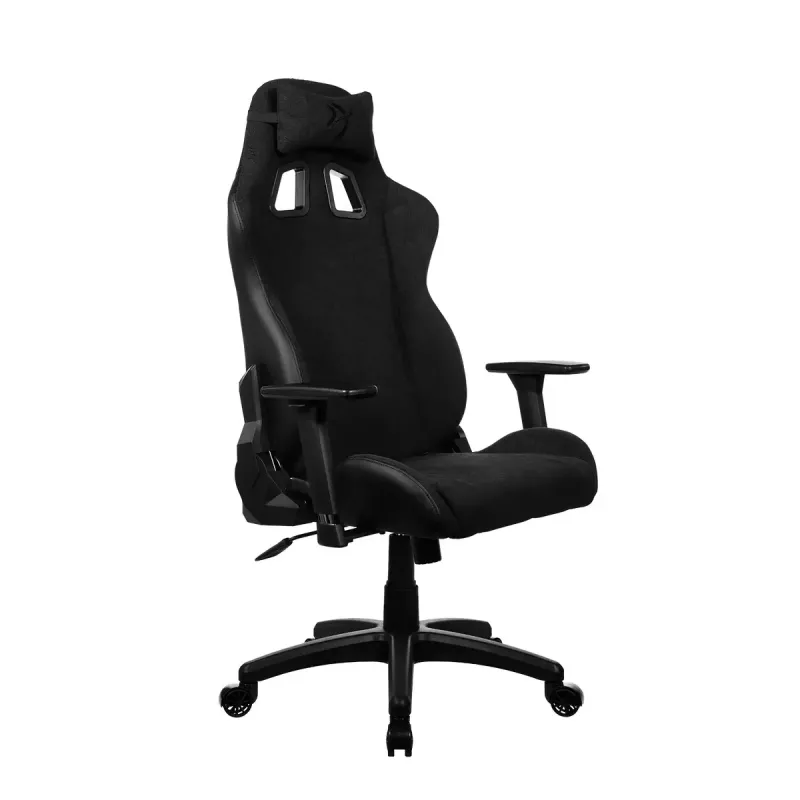 Silla gaming arozzi Avanti SoftFabric Pure negra — ergonómica, respaldo alto, reposabrazos ajustables, función basculante inclinable