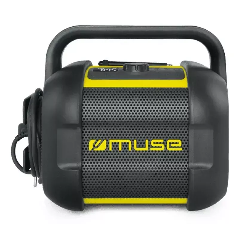 Radio de obra Muse M-968 BTY — FM analógica, 40 W RMS, Bluetooth 10 m, resistente al polvo y a los golpes, negra/amarilla
