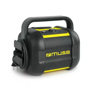 Radio de obra Muse M-968 BTY — FM analógica, 40 W RMS, Bluetooth 10 m, resistente al polvo y a los golpes, negra/amarilla