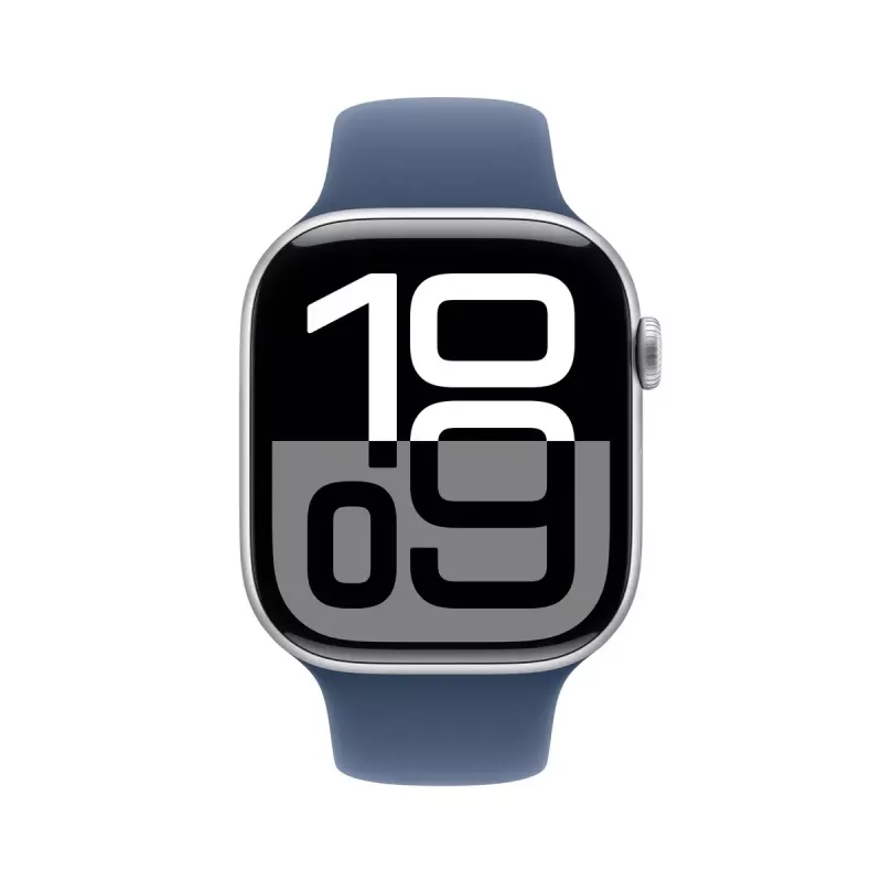 Smartwatch Apple Watch Series 10 GPS 46mm caja de aluminio plateado con correa deportiva Denim – M/L