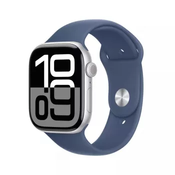 Smartwatch Apple Watch Series 10 GPS 46mm caja de aluminio plateado con correa deportiva Denim – M/L