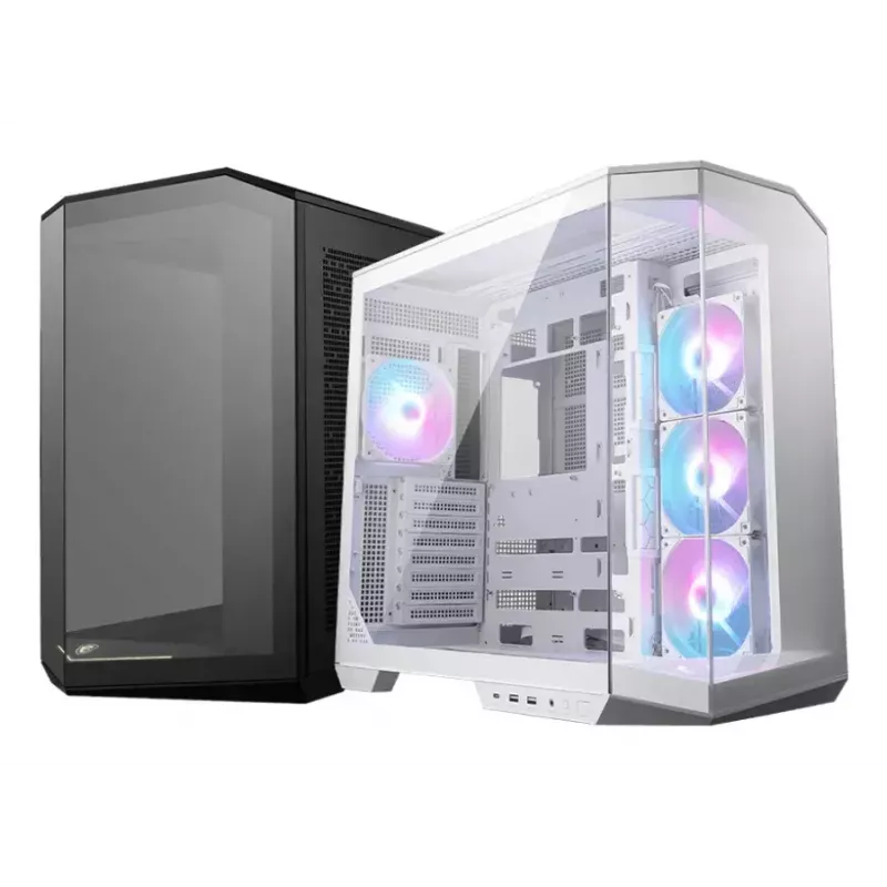 Caja de PC MSI MAG PANO 100R PZ Midi-Tower blanca — ATX, GPU 380 mm, disipador de CPU 166 mm, 8 ranuras de expansión, 3×2,5 inch + 2×3,5 inch, USB-A×2, USB-C×1