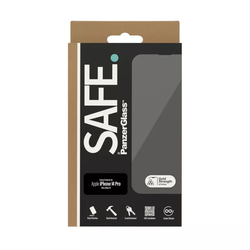 Protector de pantalla PanzerGlass SAFE. by ® para Apple iPhone 14 Pro Ultra-Wide Fit, resistente a arañazos y golpes