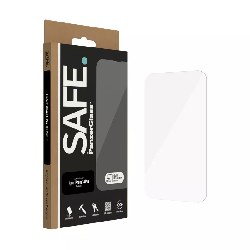 Protector de pantalla PanzerGlass SAFE. by ® para Apple iPhone 14 Pro Ultra-Wide Fit, resistente a arañazos y golpes