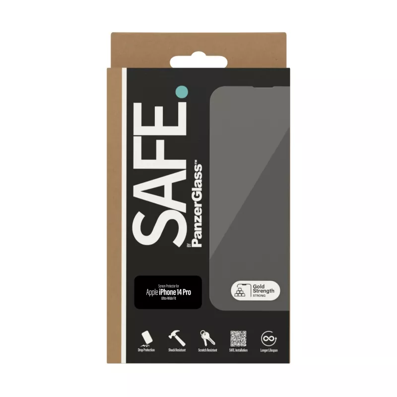 Protector de pantalla PanzerGlass SAFE. by ® para Apple iPhone 14 Pro Ultra-Wide Fit, resistente a arañazos y golpes