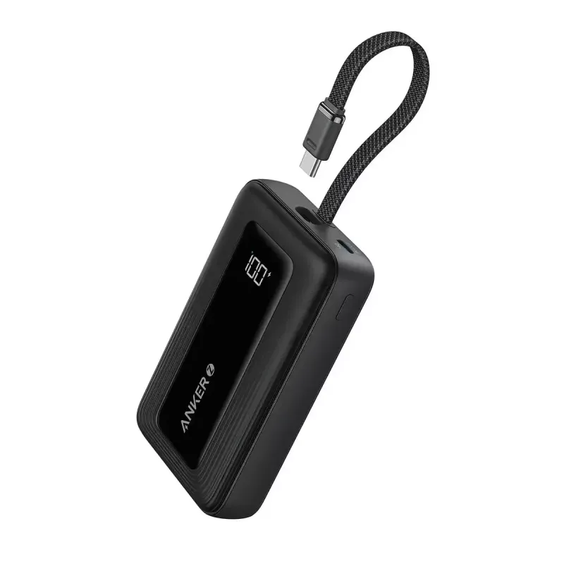 Batería portátil Anker Zolo 10000mAh, carga ultrarrápida 30W, cable USB-C integrado, negra