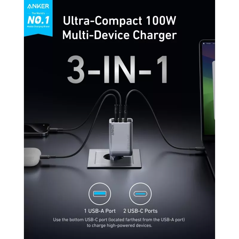 Cargador de dispositivos móviles Anker A2688341 universal negro AC interior 110–240 V 1 USB 2.0 2 USB-C