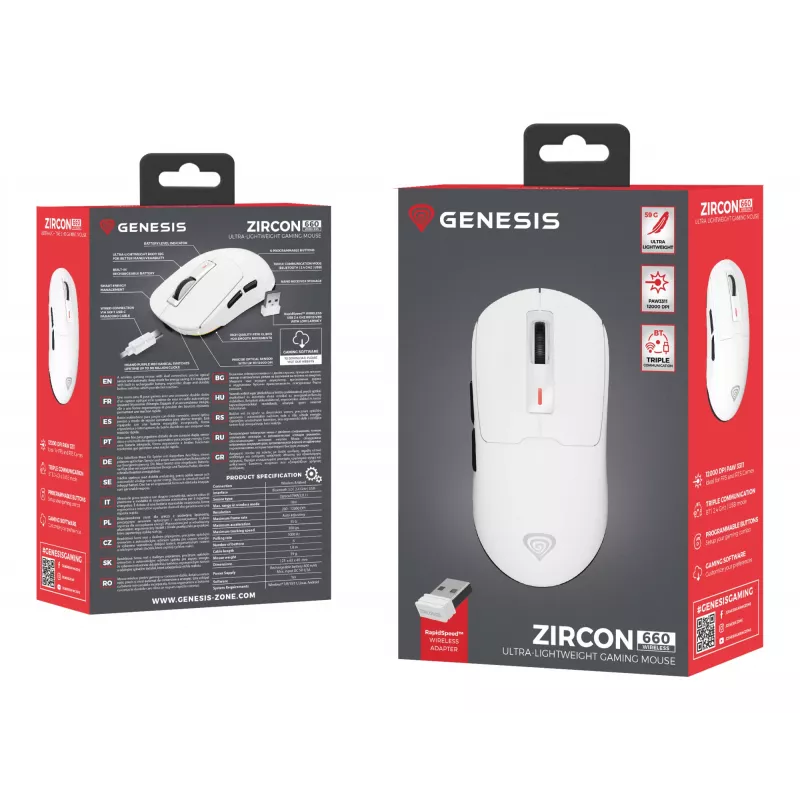 GENESIS Zircon 660 Ratón Gaming Diestro RF Wireless + Bluetooth + USB Type-A Óptico 12000 DPI
