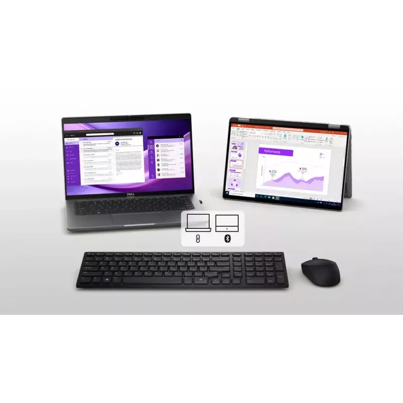 DELL KM555 Teclado silencioso Ratón incluido Universal RF Wireless + Bluetooth QWERTY US International Negro