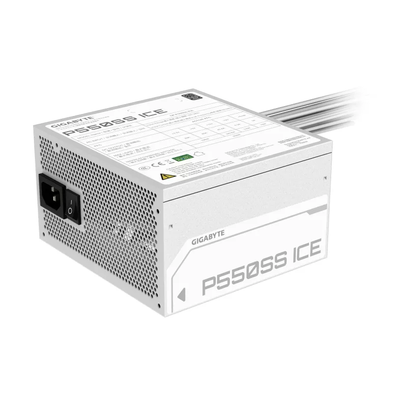 GIGABYTE P550SS ICE Fuente de alimentación - PCIe 5.0, 80 PLUS Silver, ventilador de 120mm, compatible con ATX 3.0, conector EU