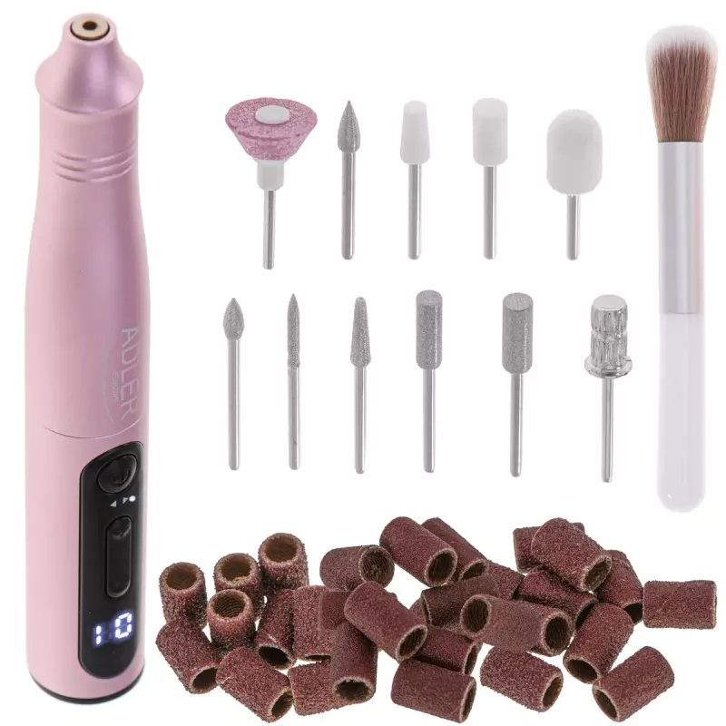 Set de taladros de manicura y pedicura Adler AD 2181 - 5 niveles de potencia, rosa