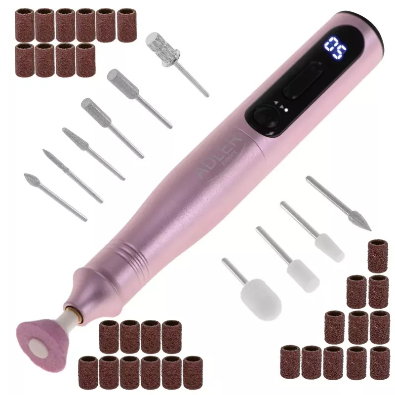 Set de taladros de manicura y pedicura Adler AD 2181 - 5 niveles de potencia, rosa