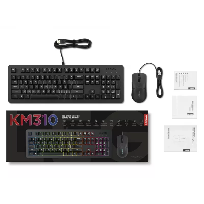 Teclado y ratón Lenovo GX31N91913 gaming USB US inglés negro