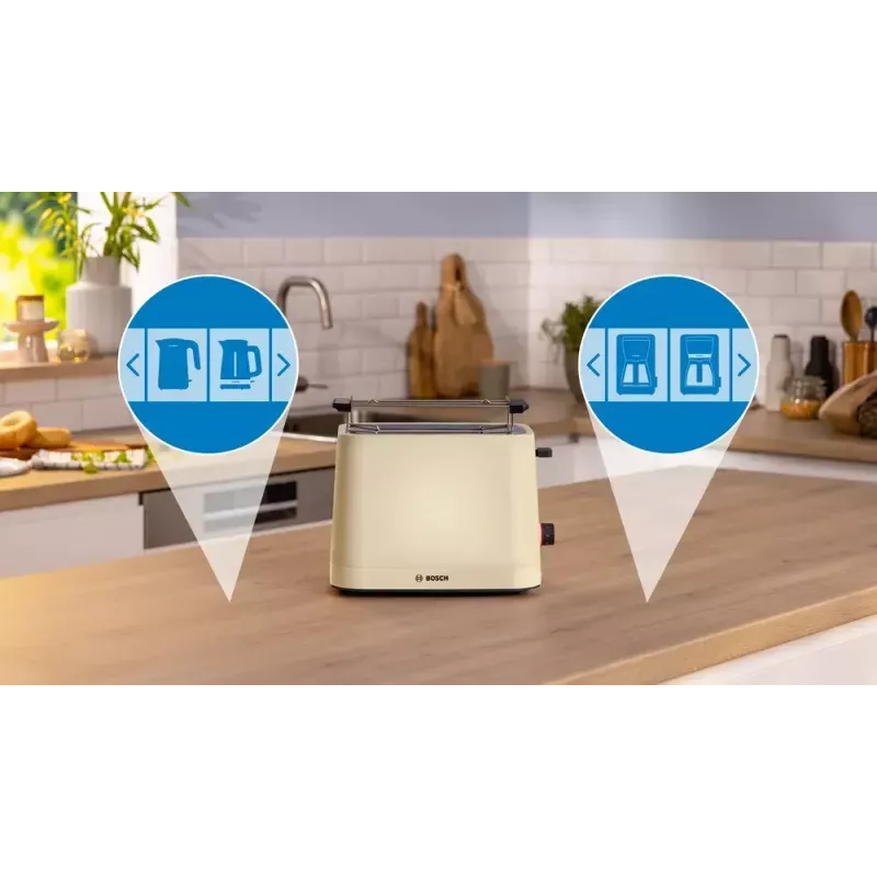 Tostadora Bosch Compact TAT3M127 – 2 ranuras beige carcasa de plástico, diseño compacto