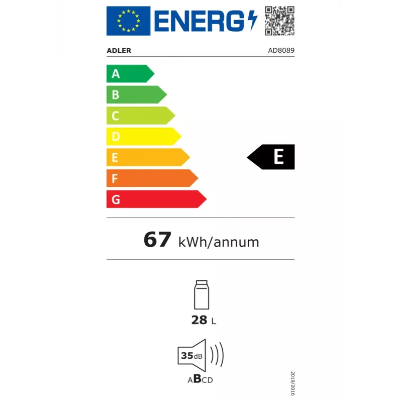 Adler AD 8089 nevera termoeléctrica, 28 l, luz interior LED, 35 dB, clase energética E, negra