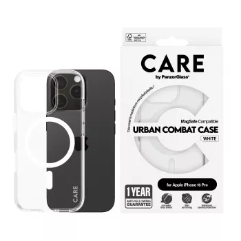 Funda PanzerGlass CARE™ by ® Urban Combat transparente con MagSafe blanco iPhone 16 Pro