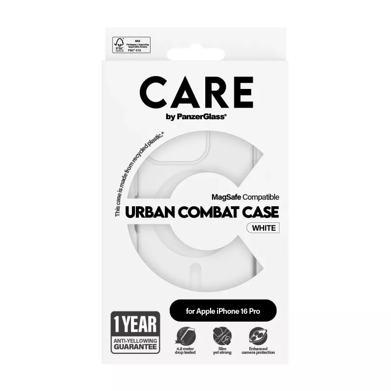 Funda PanzerGlass CARE™ by ® Urban Combat transparente con MagSafe blanco iPhone 16 Pro