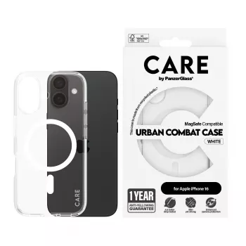 Funda PanzerGlass CARE™ by ® Urban Combat transparente con MagSafe blanco iPhone 16