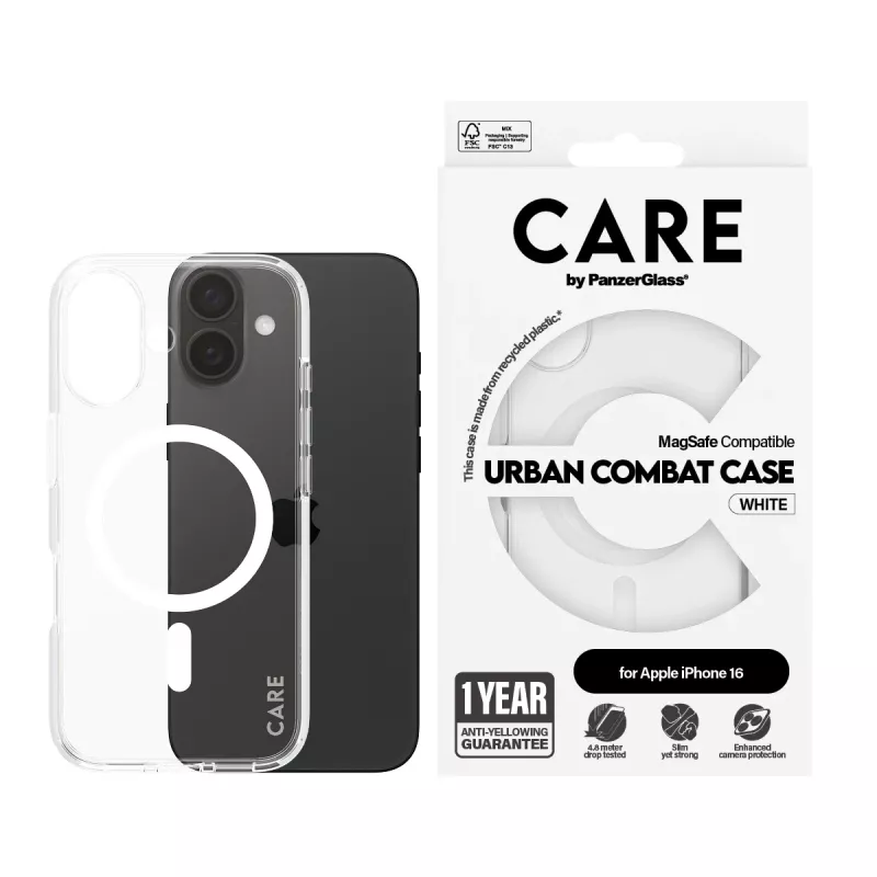 Funda PanzerGlass CARE™ by ® Urban Combat transparente con MagSafe blanco iPhone 16