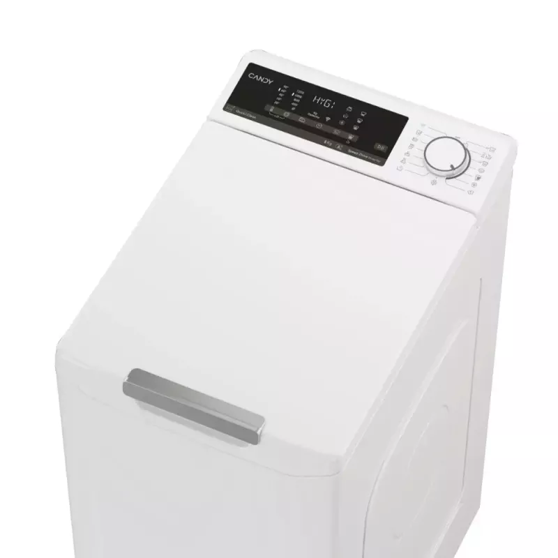 Lavadora de carga superior CANDY TCA284TM5-S — 8 kg, 1200 rpm, clase de eficiencia energética A, 410×600×860 mm, blanca