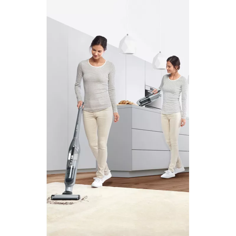 Aspirador escoba Bosch BCH3P210 2 en 1, limpieza en seco, depósito de polvo 0,4 L, inalámbrico + con cable, gris/negro, 3 kg