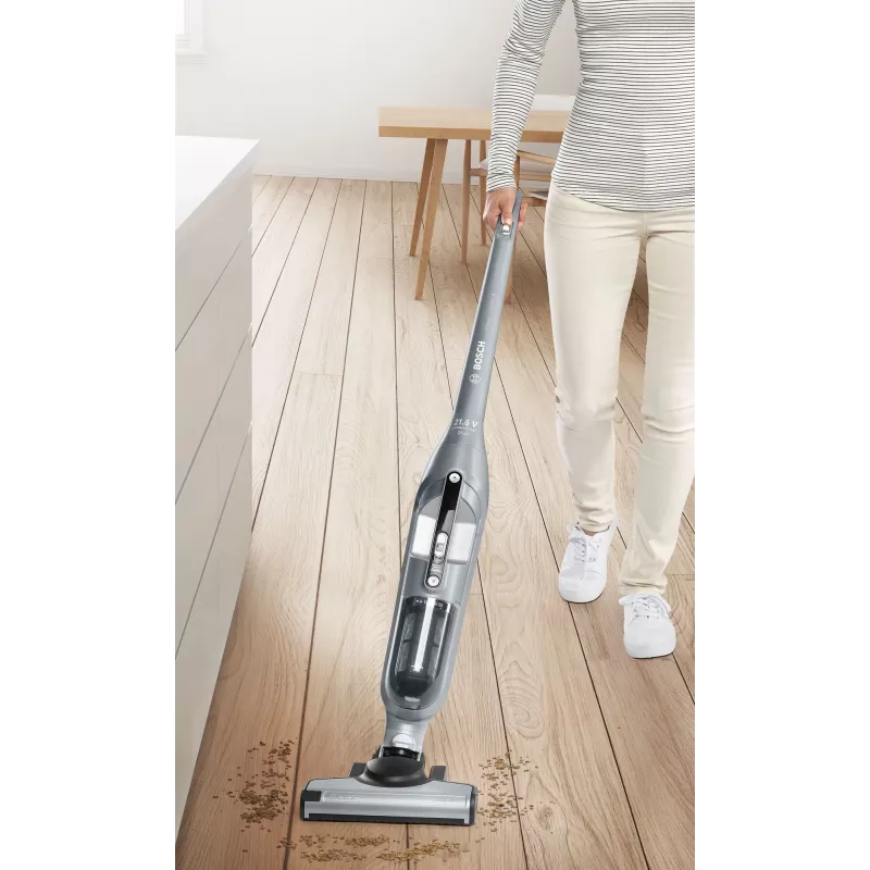 Aspirador escoba Bosch BCH3P210 2 en 1, limpieza en seco, depósito de polvo 0,4 L, inalámbrico + con cable, gris/negro, 3 kg