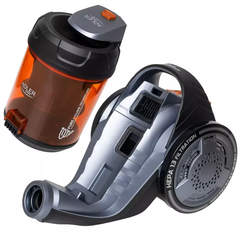 Aspirador sin bolsa Adler AD 7065 — 700 W, depósito de polvo 1,6 L, HEPA, radio 9 m, negro/rojo
