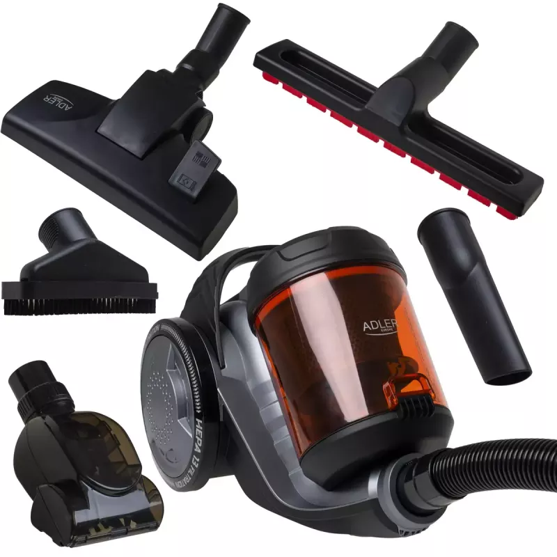 Aspirador sin bolsa Adler AD 7065 — 700 W, depósito de polvo 1,6 L, HEPA, radio 9 m, negro/rojo