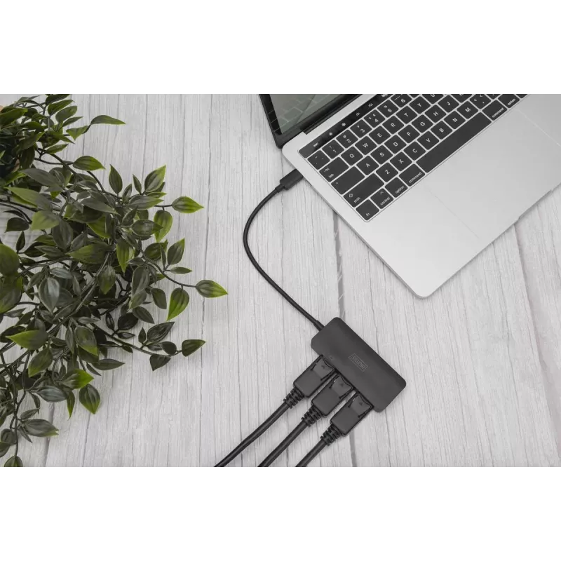 Digitus DS-45334 hub de vídeo MST de 3 puertos, USB-C a 3x DisplayPort, negro