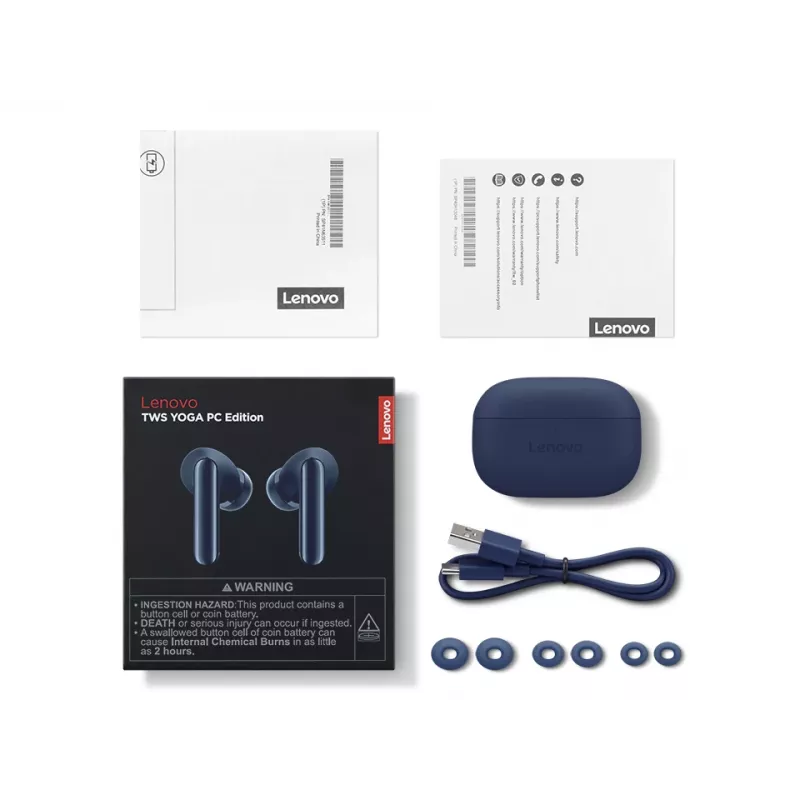 Auriculares Lenovo YOGA PC Edition True Wireless Stereo (TWS) In-Ear para llamadas y música, USB‑C, Azul, 20–20000 Hz, 10 m de alcance