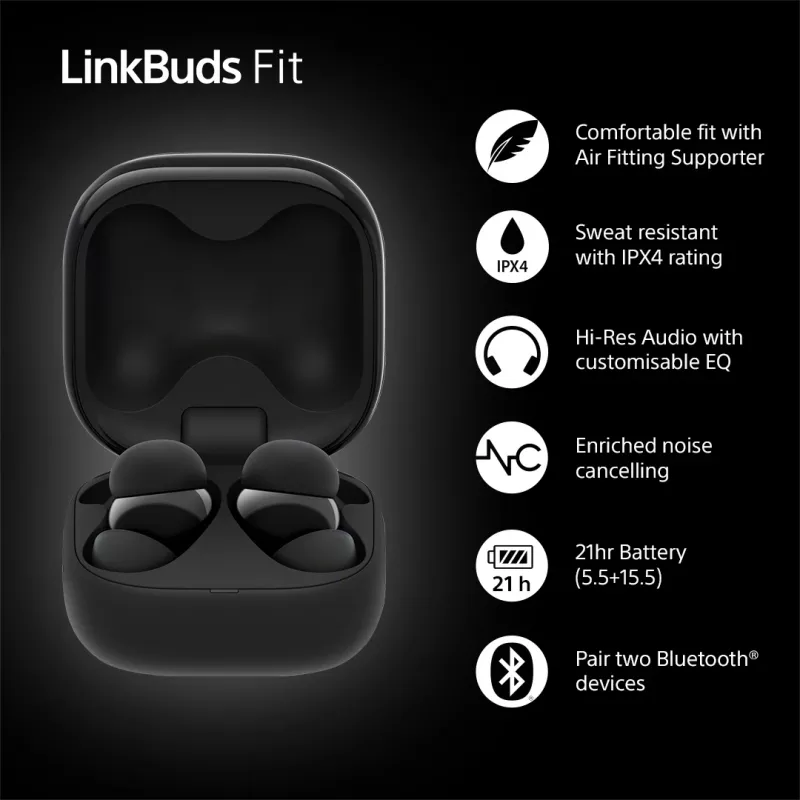 Auriculares inalámbricos In-Ear Sony LinkBuds Fit WFLS910NB — Bluetooth, 20–20000 Hz, 10 m de alcance, 75 g, negro