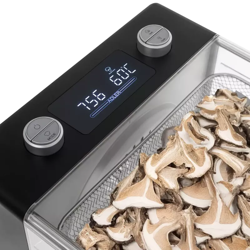 Deshidratador de alimentos Adler AD 6660, 600 W, 6 bandejas, termostato regulable, acero, diseño plegable