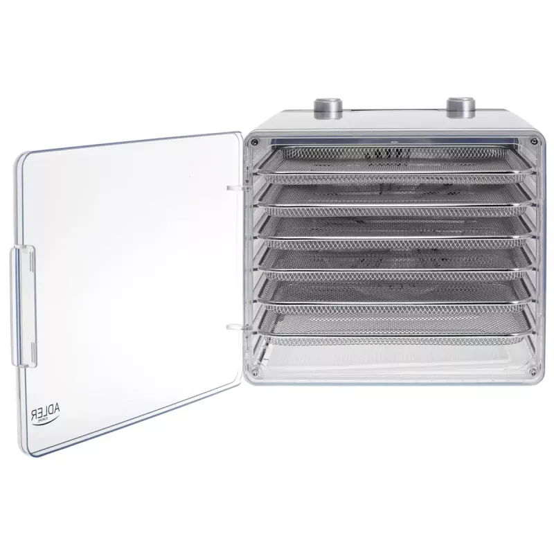 Deshidratador de alimentos Adler AD 6660, 600 W, 6 bandejas, termostato regulable, acero, diseño plegable
