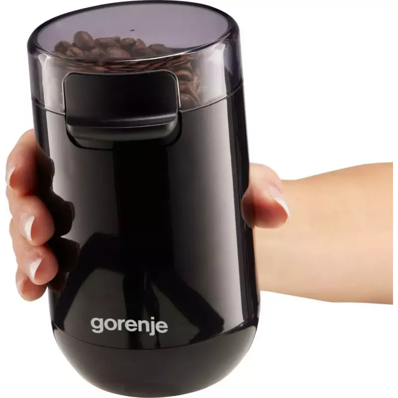 Molinillo de café Gorenje SMK150SB — motor de 150 W, capacidad de granos 45 g, cuchillas de acero inoxidable, negro