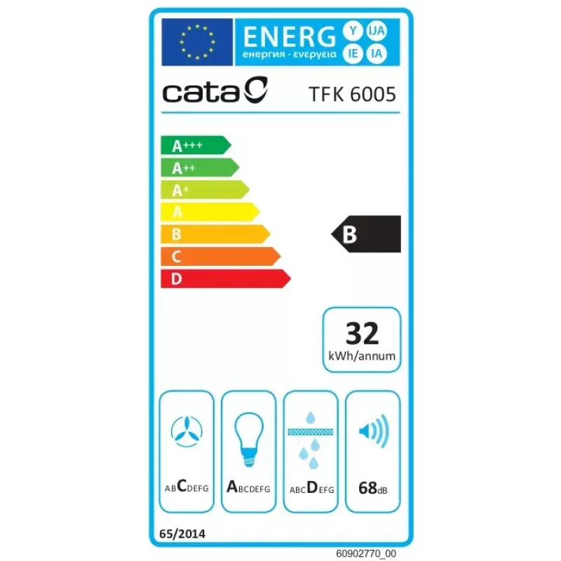 Campana extractora telescópica CATA TFK 6005 X, acero inoxidable, 60 cm, 390 m³/h, mecánica, clase energética B, CSLED