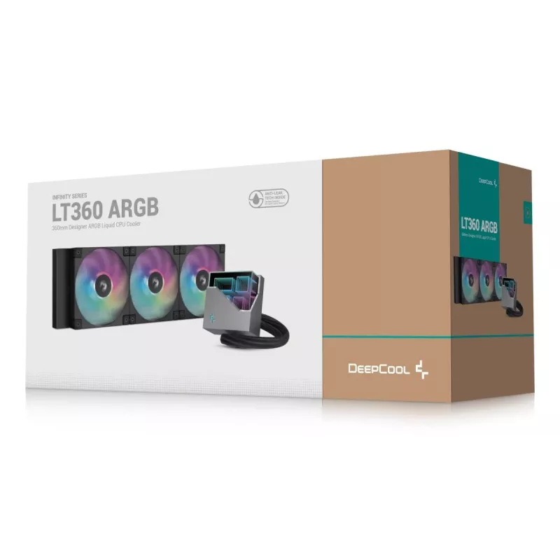 DeepCool LT360 ARGB R-LT360-BKAMNC-G-1 refrigeración líquida todo en uno para CPU, radiador de 360 mm, 3 ventiladores de 120 mm, 600-2400 RPM, 72,04 CFM, LGA1851/LGA1700/LGA1200/AM5/AM4, negro