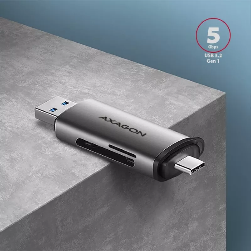 Lector de tarjetas Axagon CRE-SAC SuperSpeed USB-C+USB-A 5 Gbit/s