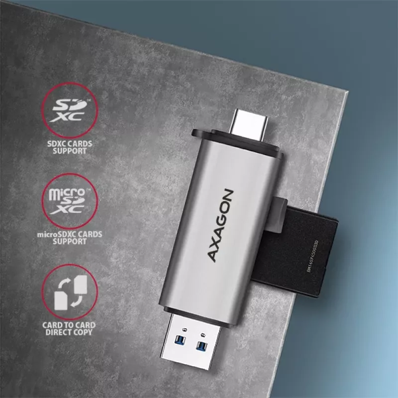 Lector de tarjetas Axagon CRE-SAC SuperSpeed USB-C+USB-A 5 Gbit/s