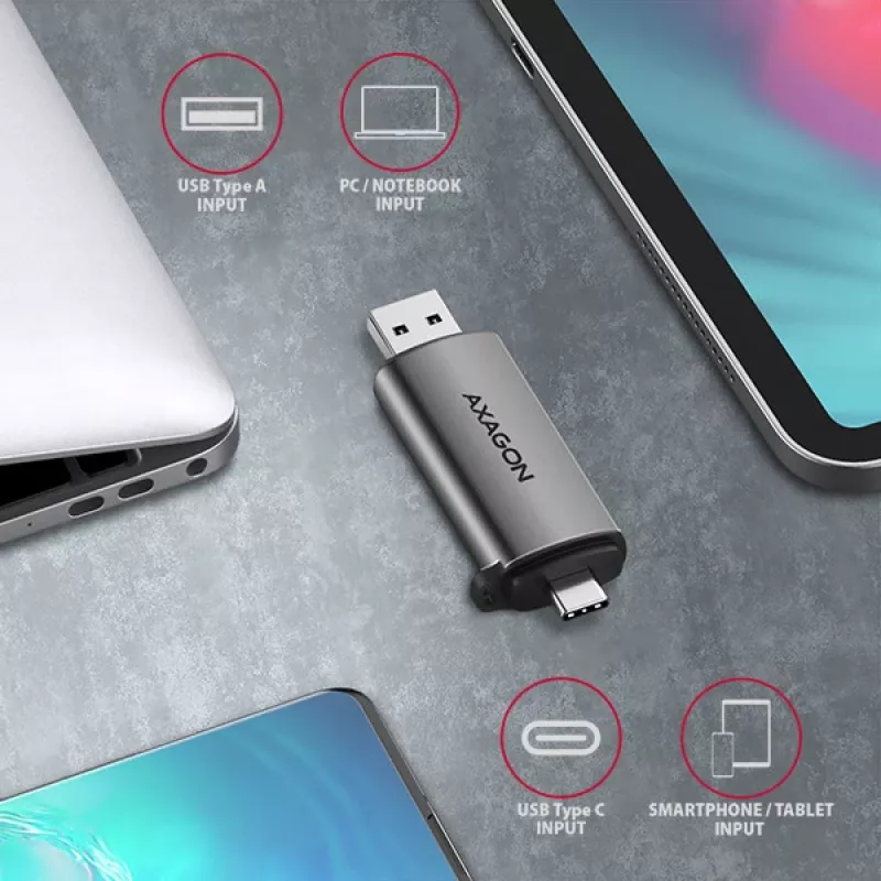 Lector de tarjetas Axagon CRE-SAC SuperSpeed USB-C+USB-A 5 Gbit/s